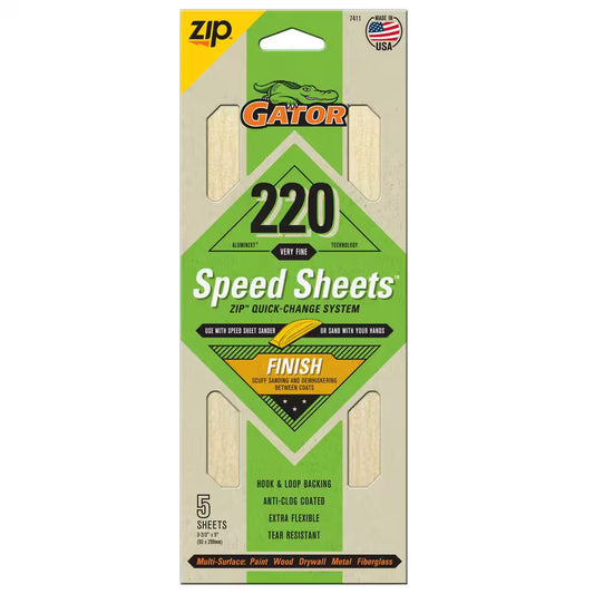 Aluminext Speed Sheets 3-2/3 In. X 9 In. 220 Grit Very Fine Hook and Loop Sand Paper (5-Pack)