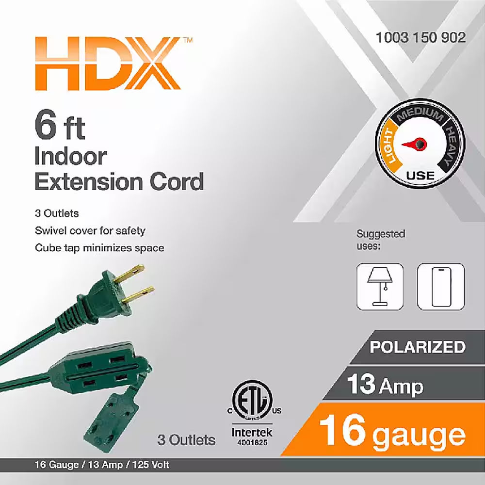6 Ft. 16/2-Gauge Green Cube Tap Extension Cord