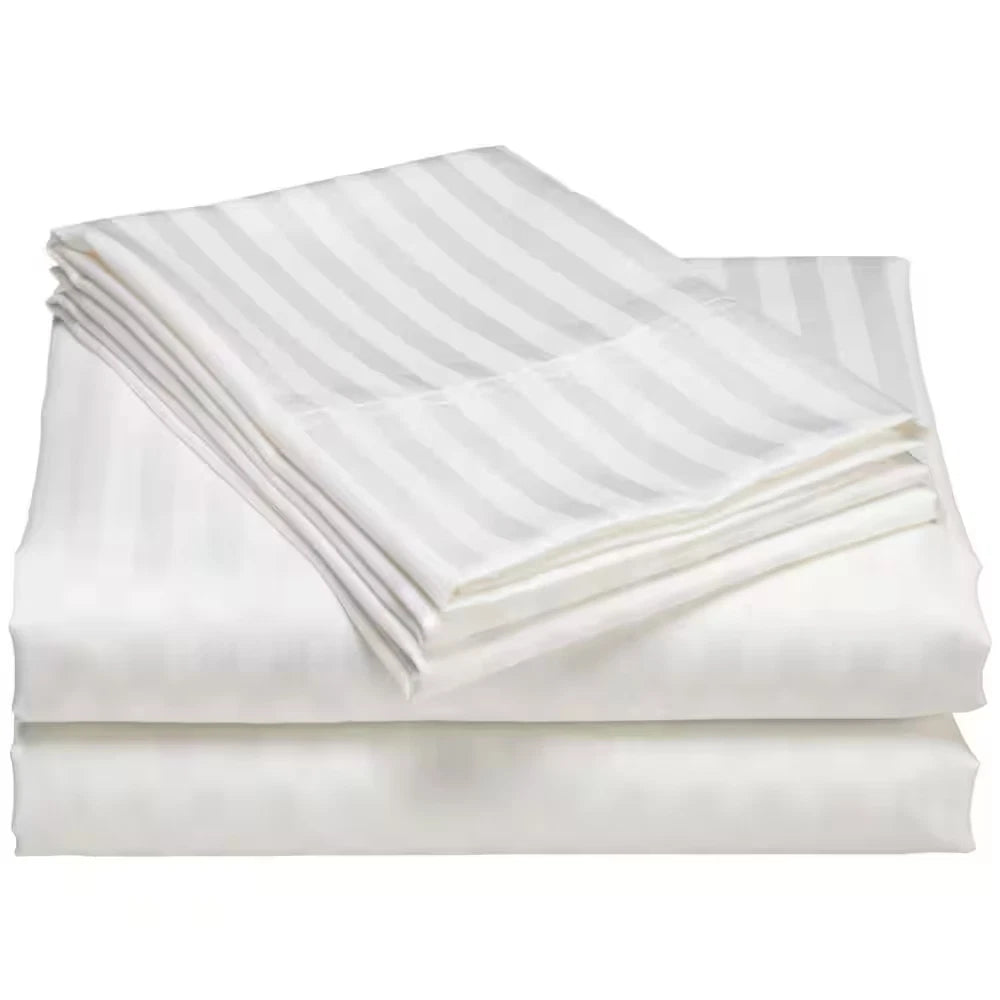 Hotel London 600-Thread Count 100% Cotton Deep Pocket Striped Sheet Set (Twin XL, White)