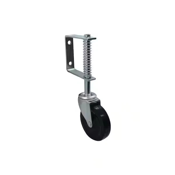 4 In. Black Hard Rubber and Steel Swivel Gate Caster with Adjustable Spring Bracket and 125 Lb. Load Rating