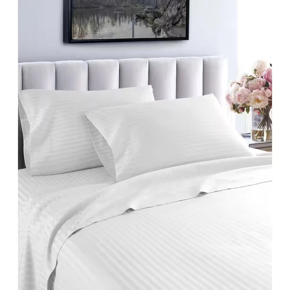 Hotel London 600-Thread Count 100% Cotton Deep Pocket Striped Sheet Set (Twin XL, White)