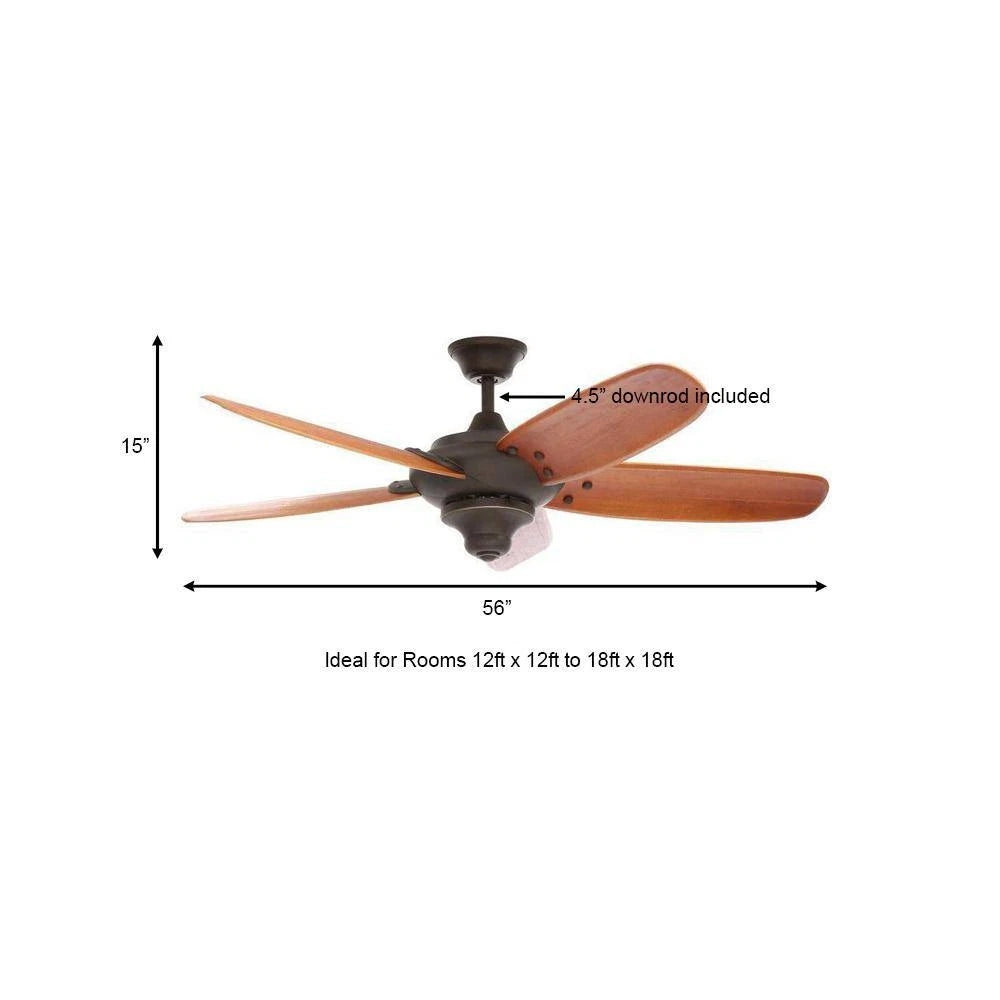 Altura 56 In. Indoor Oil-Rubbed Bronze Ceiling Fan with Downrod, Remote and Reversible Motor; Light Kit Adaptable