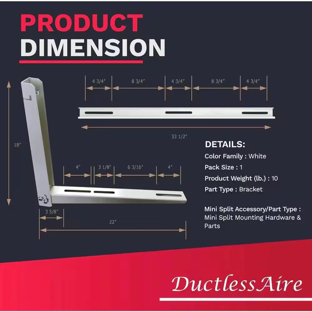 9000 - 36000 BTU Outdoor Wall Mounting Bracket for Ductless Mini Split Air Conditioners and Heat Pumps
