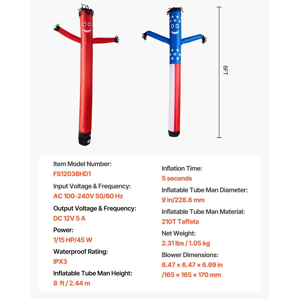VEVOR Inflatable Tube Man 8 ft with Blower