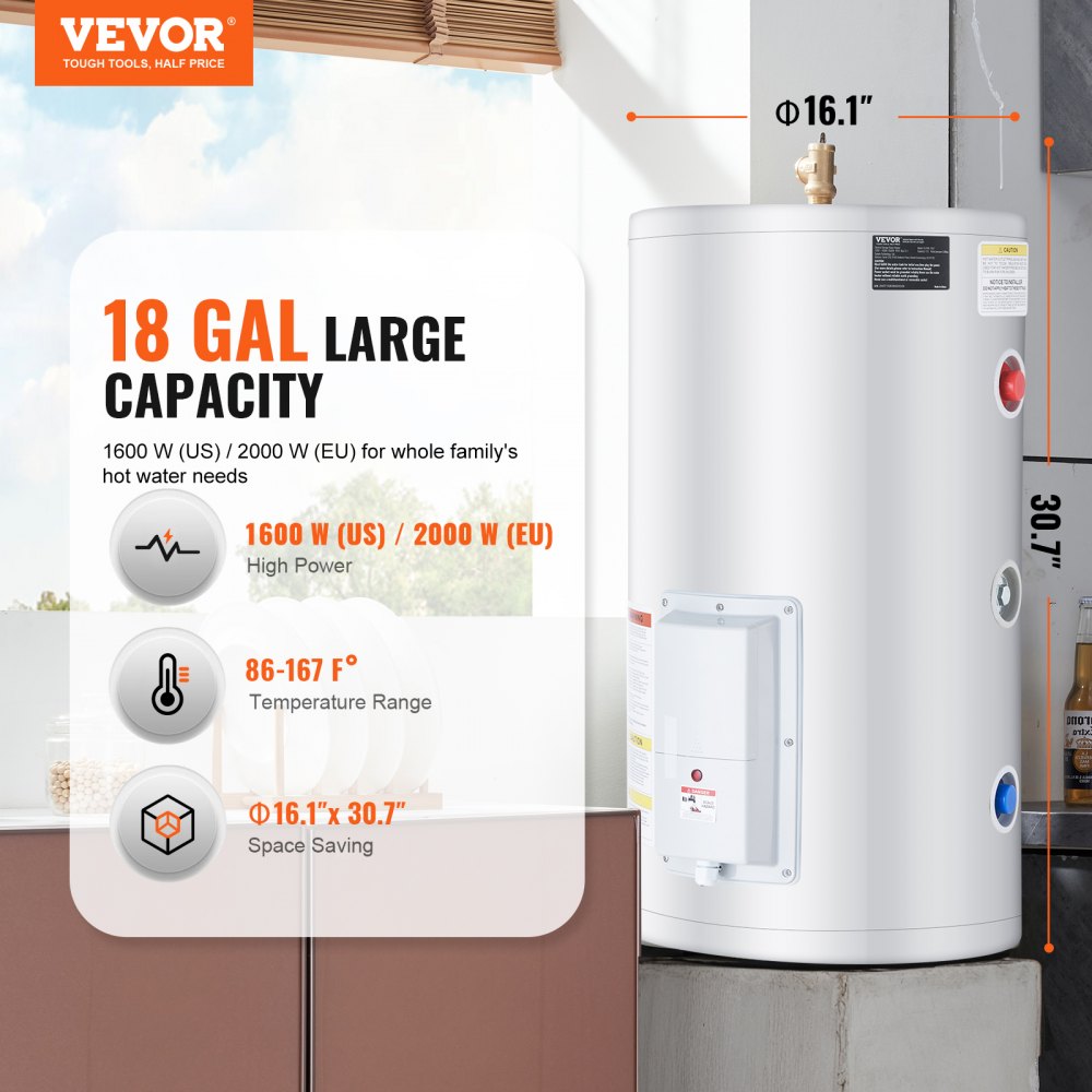 VEVOR Electric Water Heater 18 gal Tank