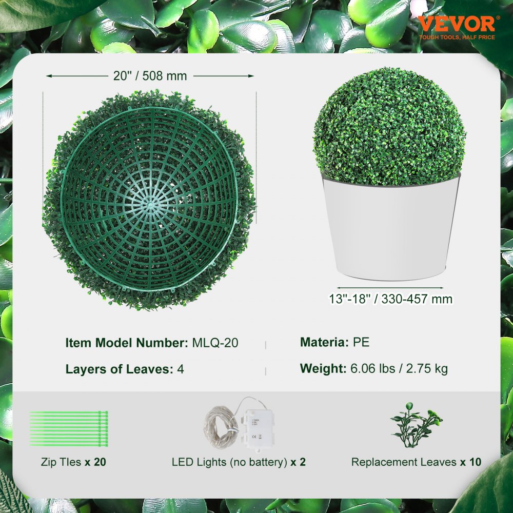 VEVOR Artificial Boxwood Topiary Balls 20 in. 2 Pieces